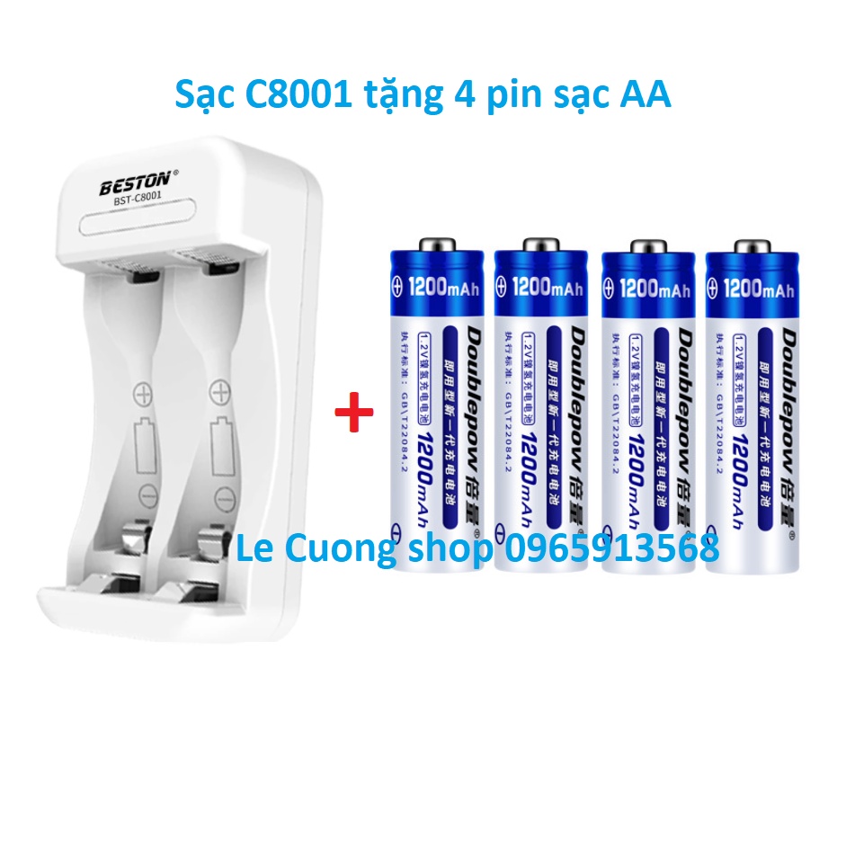 Bộ sạc pin 2 khe BESTON BST C8001 Pin Sạc AA 1200mah có thể sạc từng