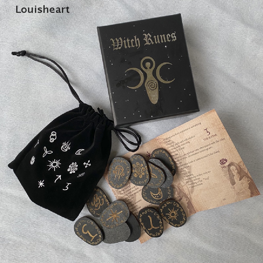 Louisheart Wood Runes Stone Set Witches Rune Set 14 PCS Engraved Rune