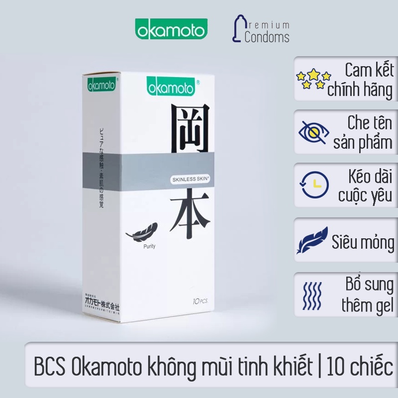 CHÍNH HÃNG Bao cao su Okamoto Purity Trắng hộp 10 cái BCS OKAMOTO