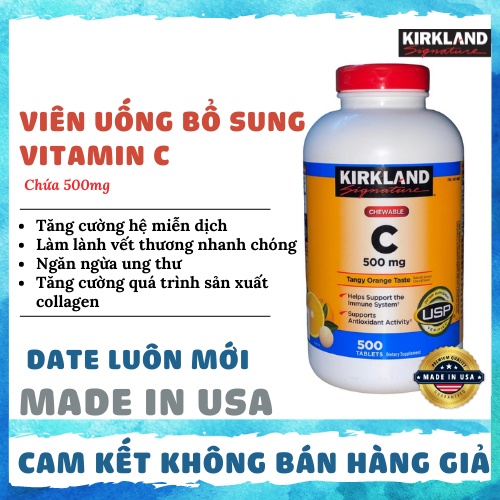 Viên Kẹo Ngậm Bổ Sung Vitamin C Kirkland Signature Vitamin C 500mg 500