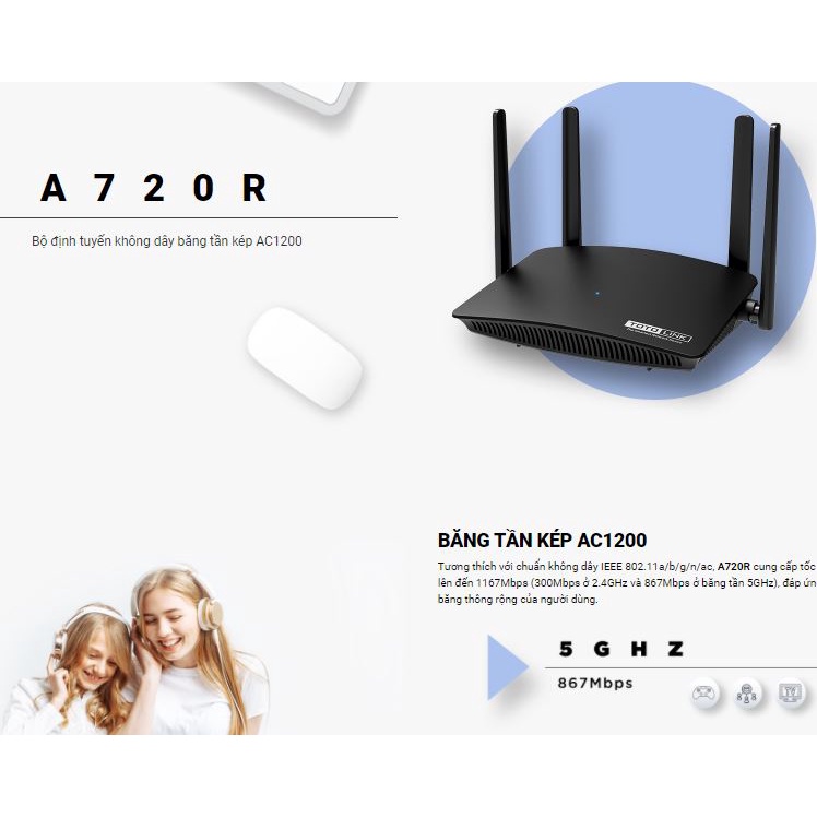 Bộ Phát WiFi A720R Totolink Chính Hãng Router băng tần kép AC1200