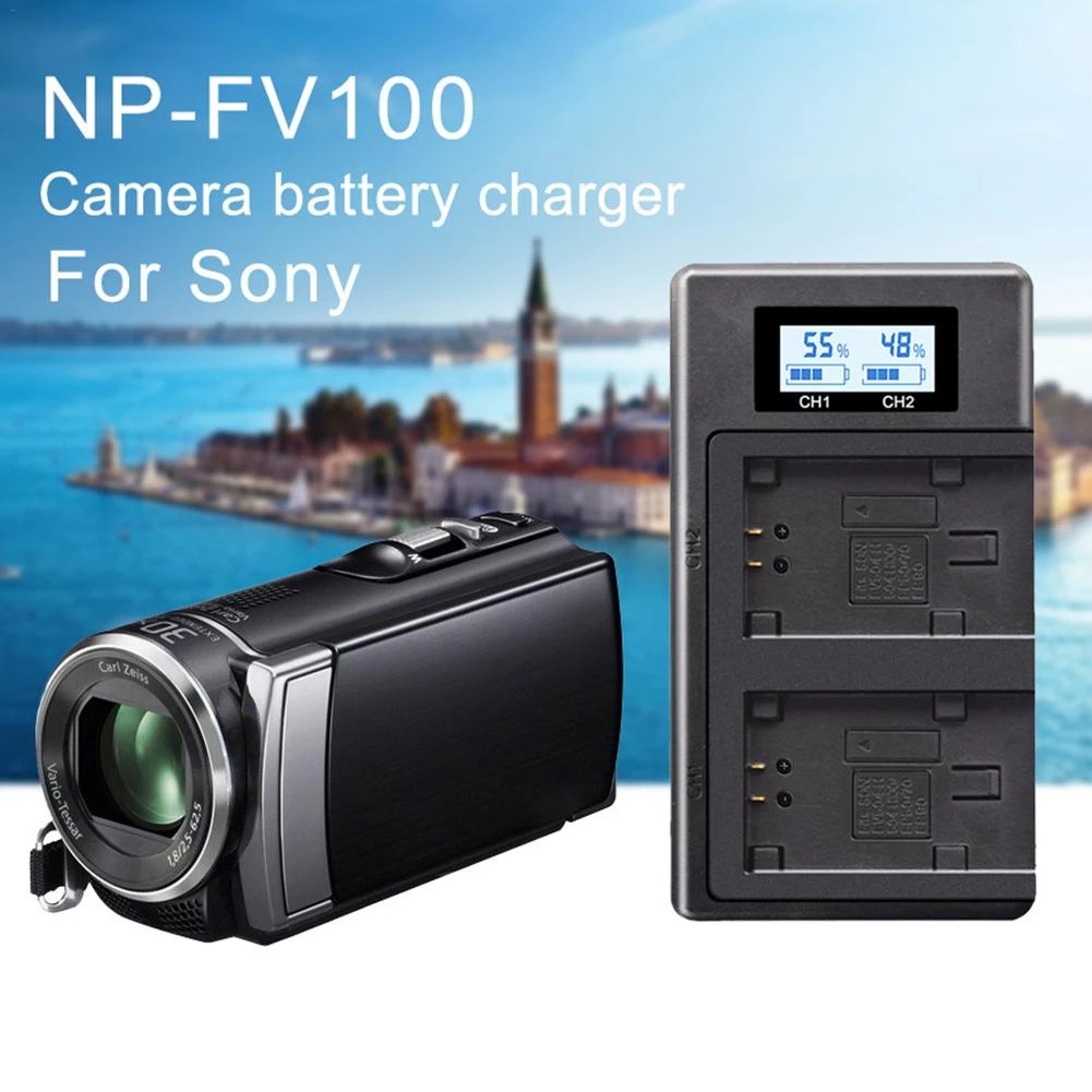 2022 LCD Dual NPFV100 Bộ sạc Batetry cho Sony NP FV100 NP FV100 FV50