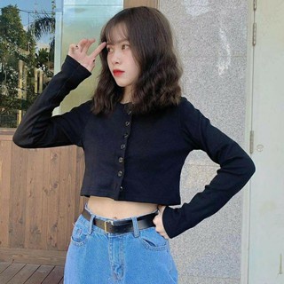 Áo Croptop Body Khóa Cúc Dài Tay Madela Dáng Ôm Vải Thun Bozip Shopee