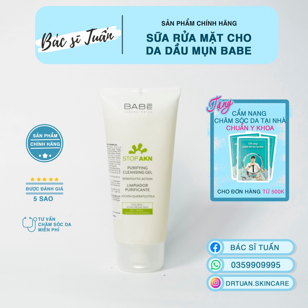 CHÍNH HÃNG Sữa rửa mặt dịu nhẹ Babe Stop AKN Purifying Cleansing Gel