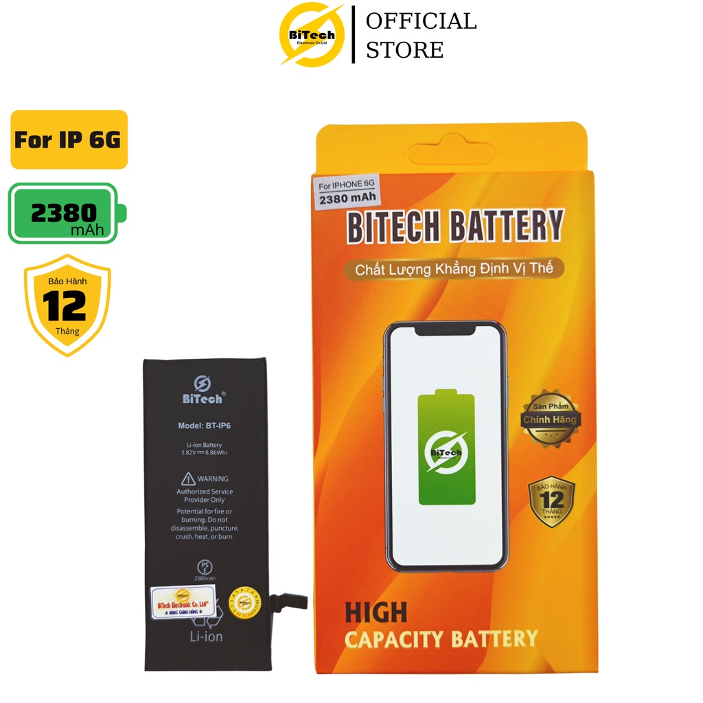 Pin điện thoại dung lượng cao BITECH BT 6G dung lượng 2380 mAh