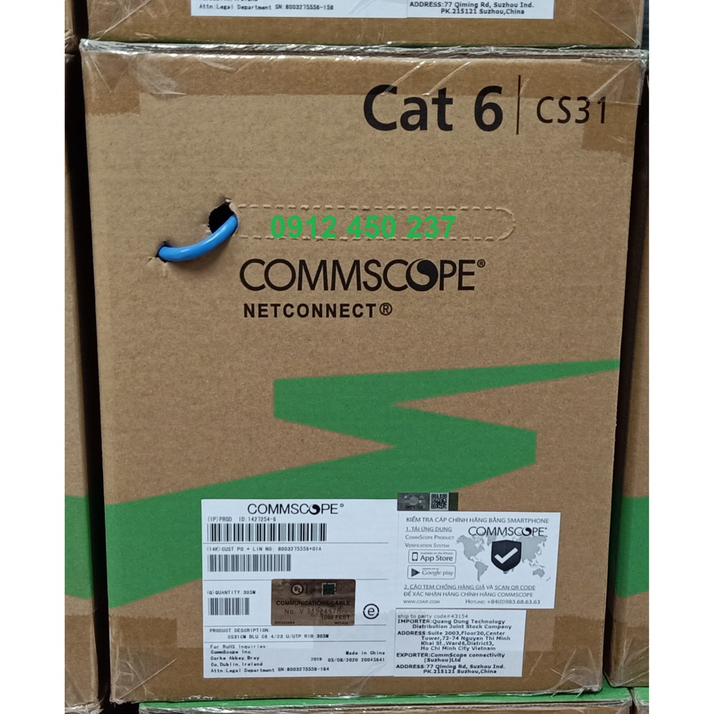 Cáp mạng Cat6 CommScope UTP màu xanh 1427254 6 hoặc 1427071 6 có