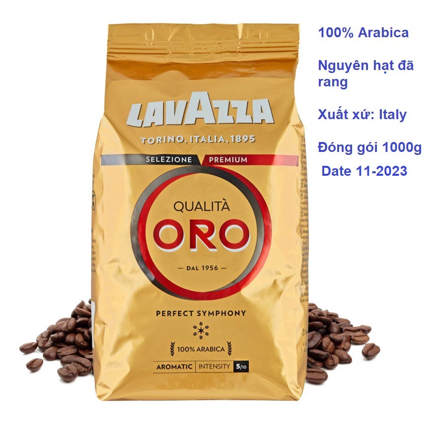 Cà phê hạt Lavazza Coffee Qualita Oro Italia 1000g Date 8 2025