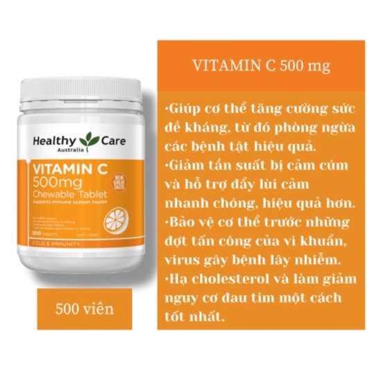 SALE DATE 2024 Viên ngậm Vitamin C Healthy Care hộp 500v 500mg Hàng