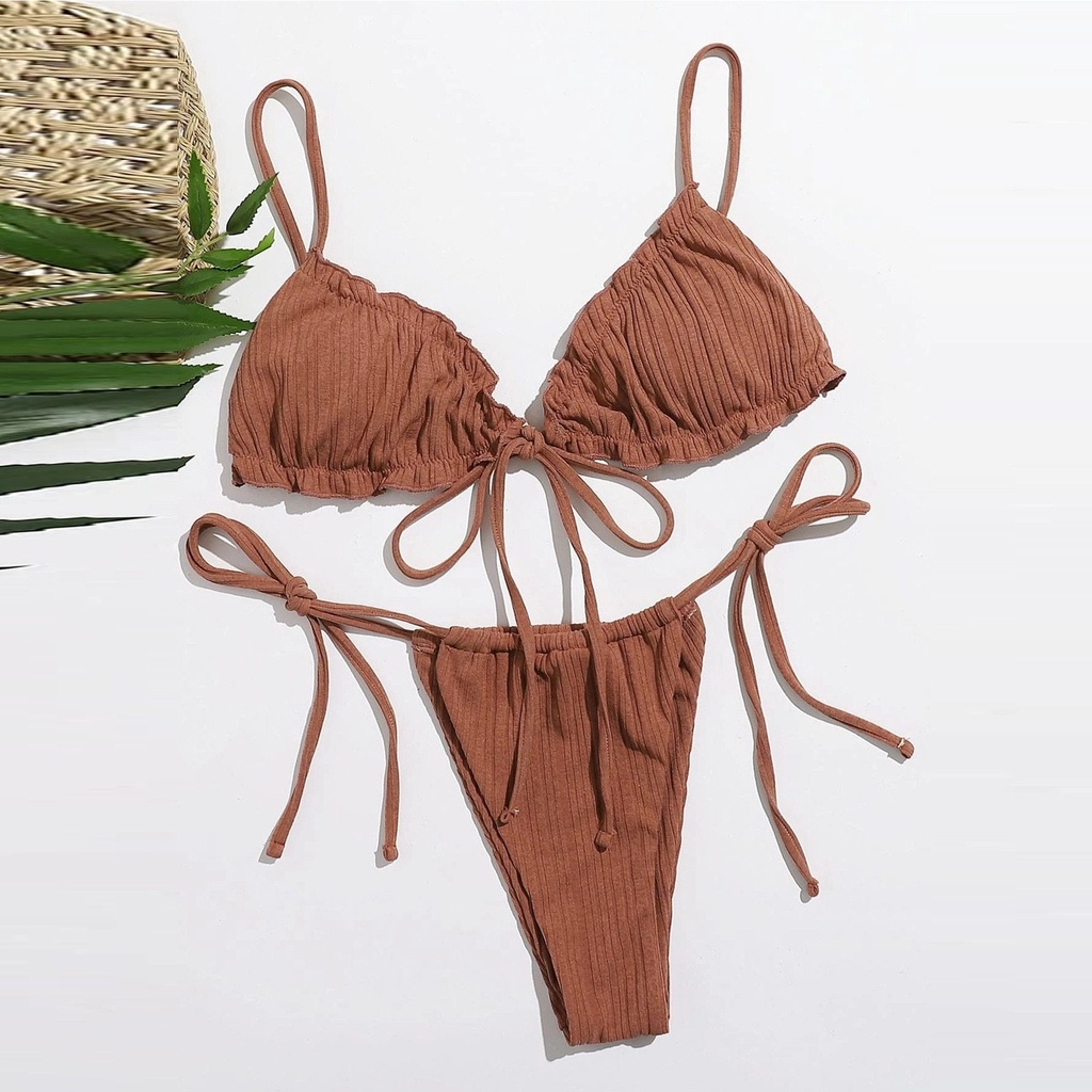 Bikini 2 Mảnh Tam Giác Nâu Sexy Phong Cách Tây Cho Nàng Tanning