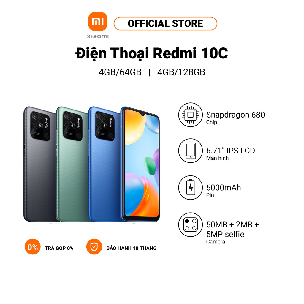 Điện Thoại Xiaomi Redmi 10C 4 128GB Pin 5000mAh Snapdragon 680