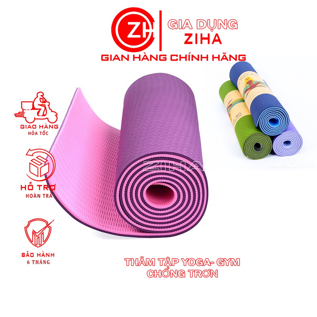 Thảm tập Yoga Gym TPE 2 LỚP Cao Su Non Dày Êm Chống Trơn Trượt