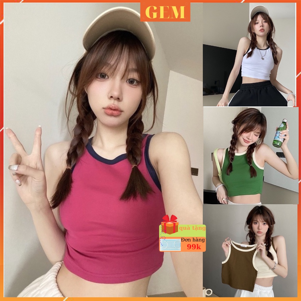 Áo ba lỗ viền nhiều màu croptop balo nữ trơn basic chất thun gân co