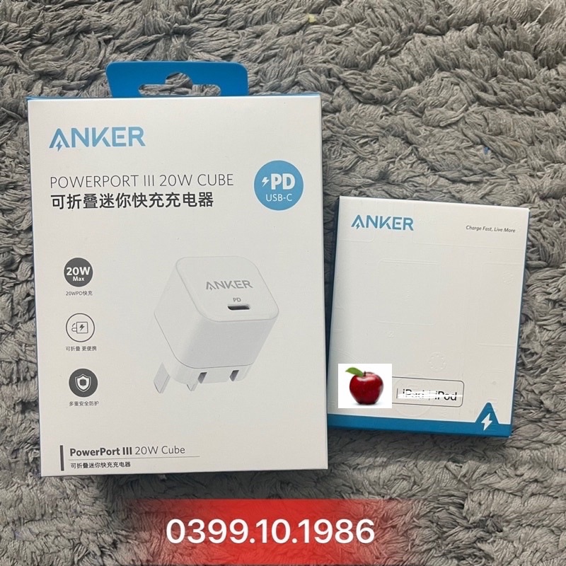 Bộ sạc ANKER A2149 PowerPort III Cube 20W PD 3 0 chân gập sạc Táo cực