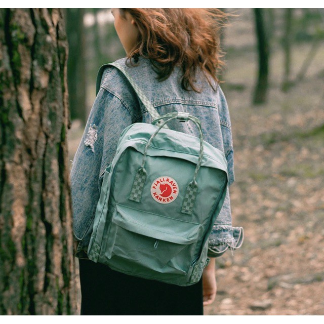 Balo Kanken Classic Fjallraven Frost Green Chess Pattern L