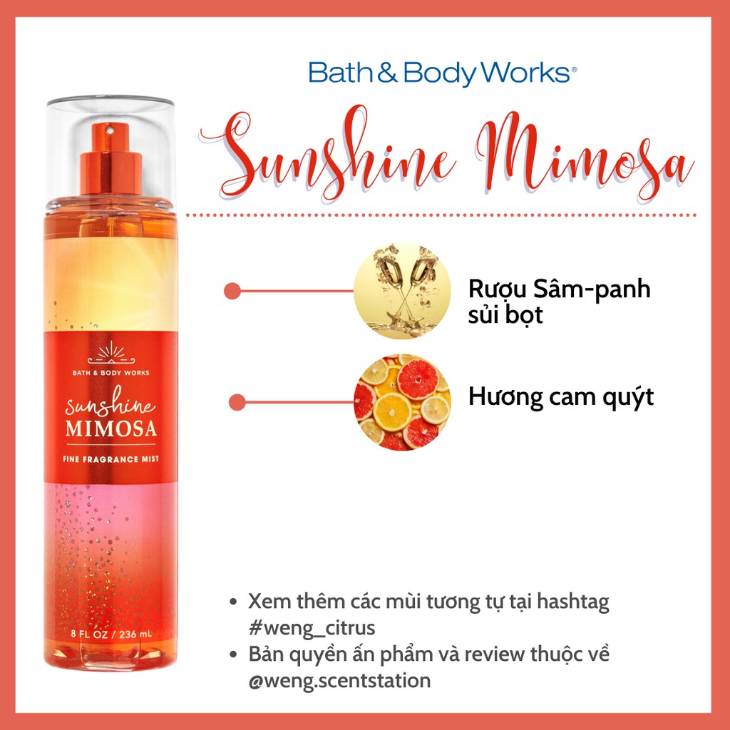 Xịt thơm toàn thân bodymist Bath Body Works mùi Sunshine Mimosa