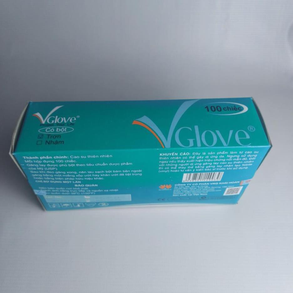 Găng tay cao su y tế Vglove có bột màu trắng S M L XL Hộp 100 chiếc