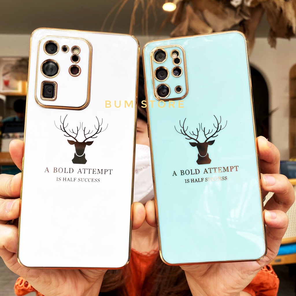 Ốp Lưng Deer Bóng Viền Vàng Samsung Galaxy S22 Ultra S22 Plus