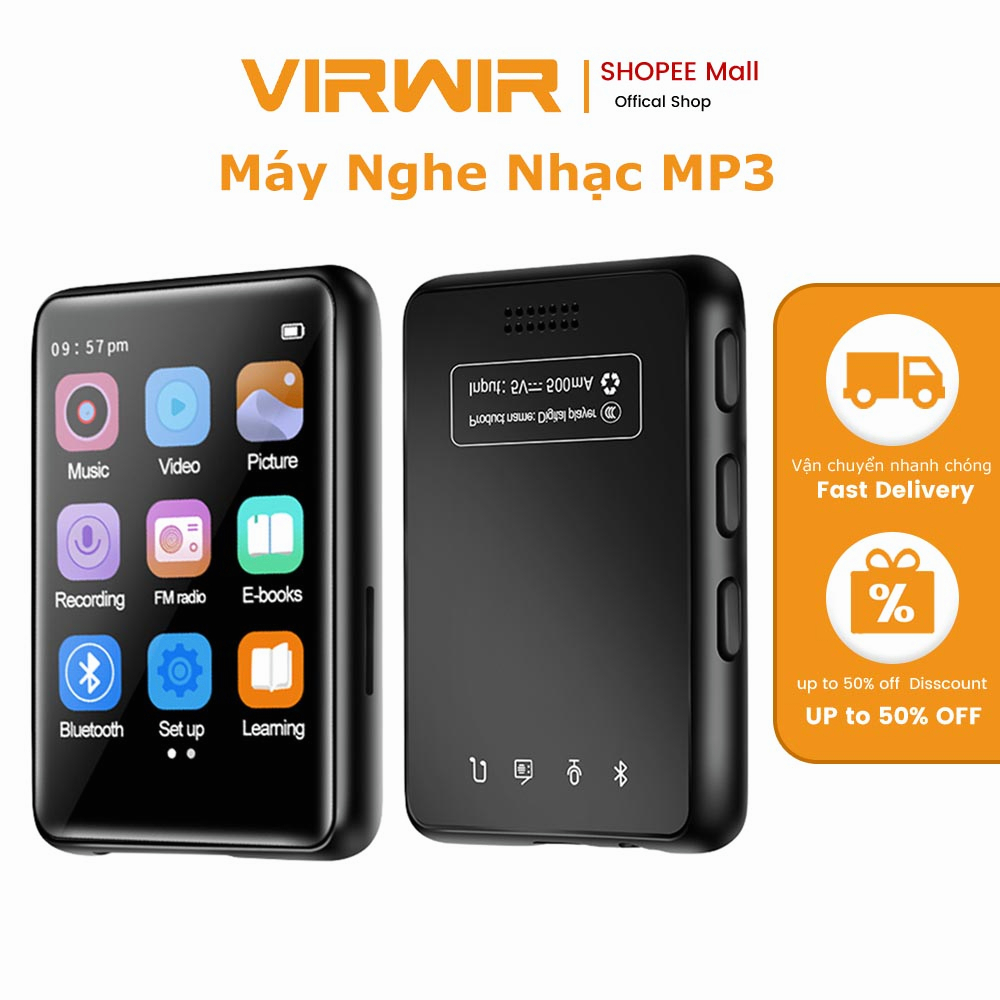 Virwir Hỗ trợ 128GB Bluetooth5 0 MP4 MP3 Máy nghe nhạc Lossless FM