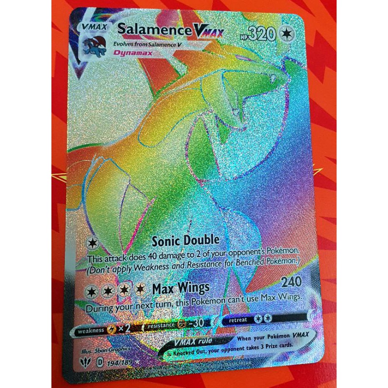 Thẻ pokemon tcg chính hãng salamence vmax rainbow kèm bọc thẻ Shopee