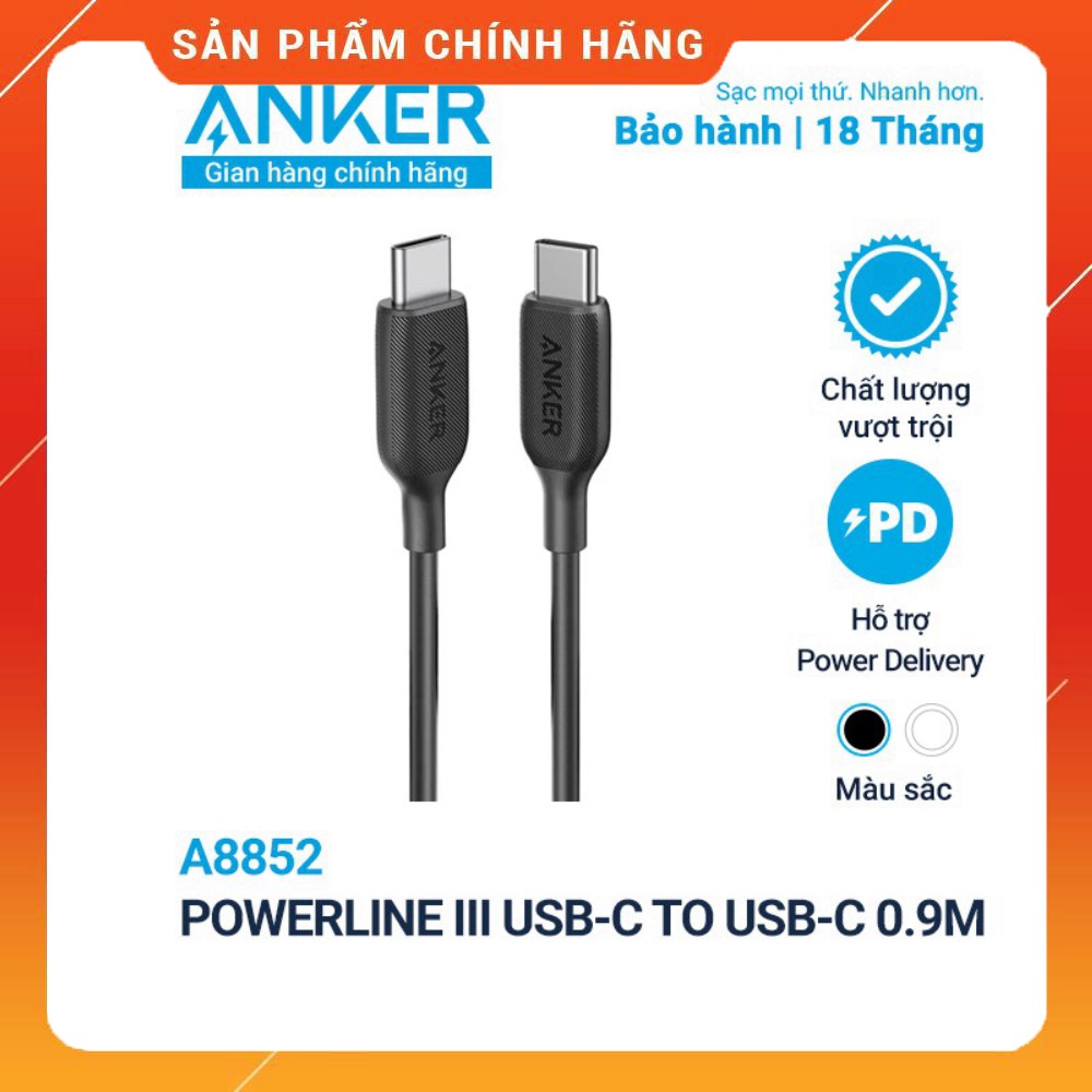 Cáp ANKER PowerLine III USB C to USB C dài 0 9m A8852 Shopee Việt Nam