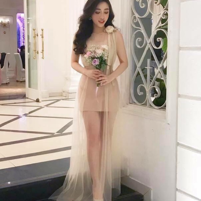 Váy maxi nude hoa vai Shopee Việt Nam