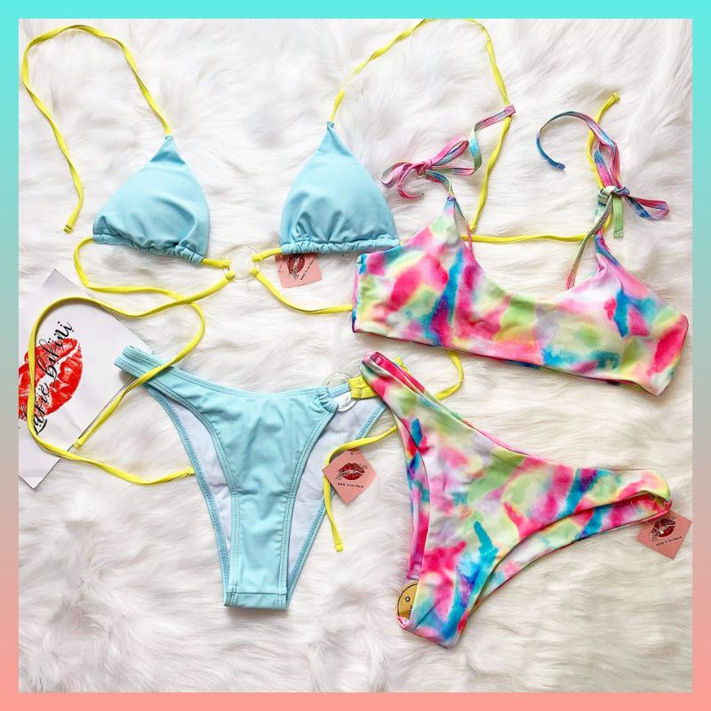 Lakie bikini Bikini 2 Mảnh Dây Phối Màu Độc Đáo Siêu Lạ Bikini Pastel