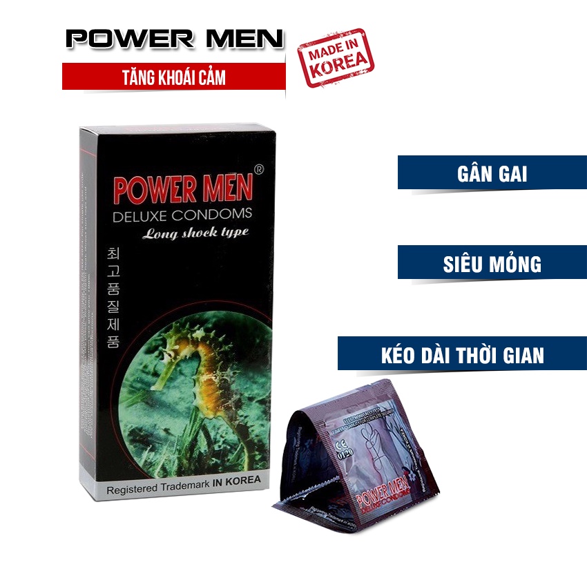 Bao cao su Powermen đen long shock Bcs gân gai tăng khoái cảm kéo