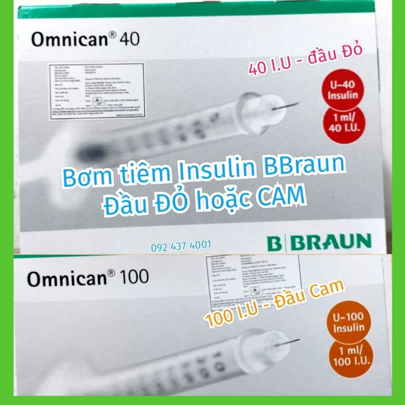 Bơm tiêm tiểu đường Insulin BBraun OMNICAN 1ml đầu Đỏ hoặc đầu Cam