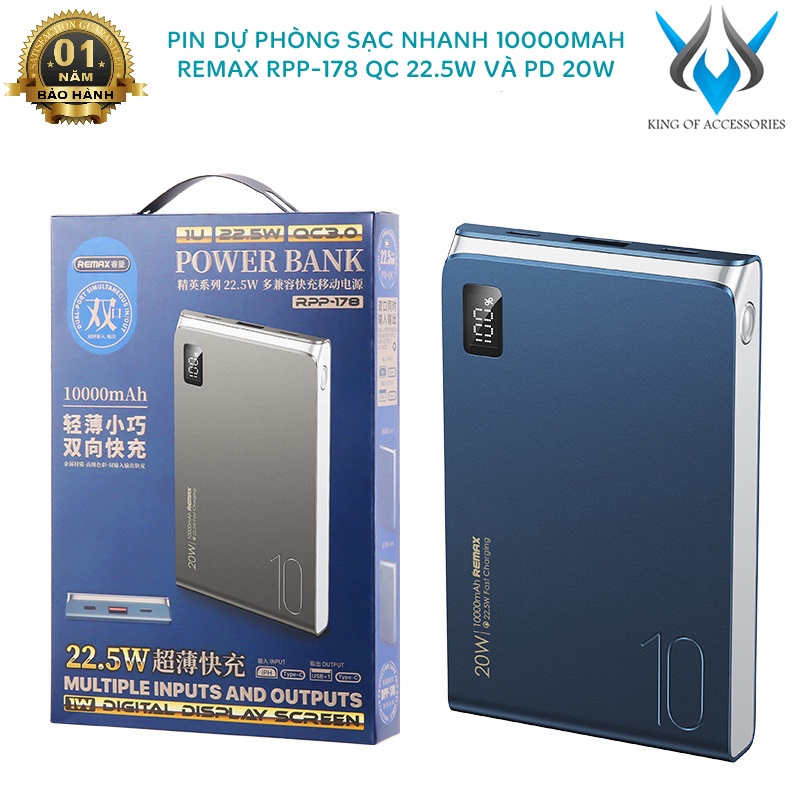 Pin dự phòng sạc nhanh Remax RPP 178 dung lượng 10000mAh sang trọng