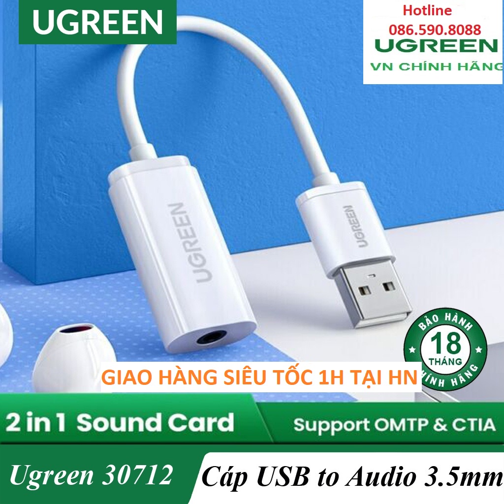 Cáp Chuyển USB ra audio 3 5mm Hỗ trợ Mic và Tai Nghe Ugreen 30712