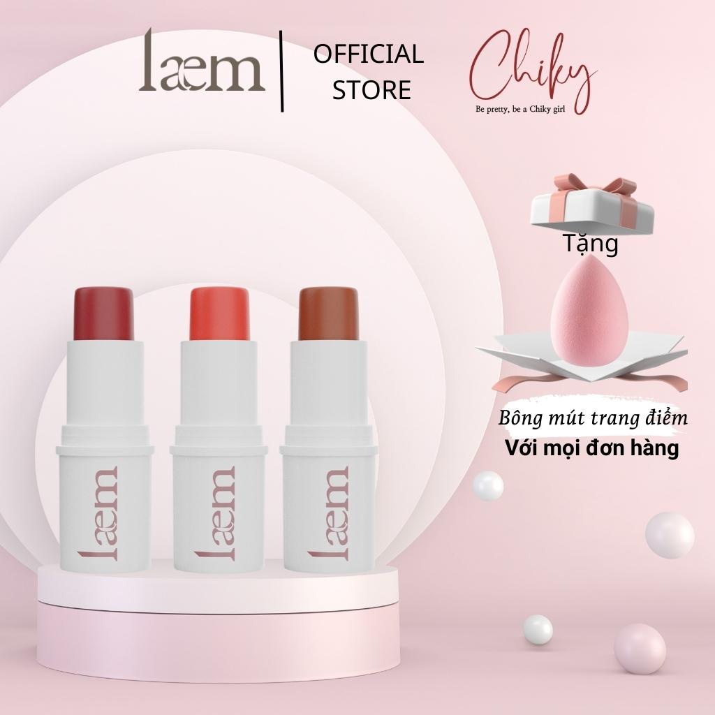 Tặng Mút Trang Điểm Má hồng dạng kem thỏi LAEM Flush Stick 3in1 Kem