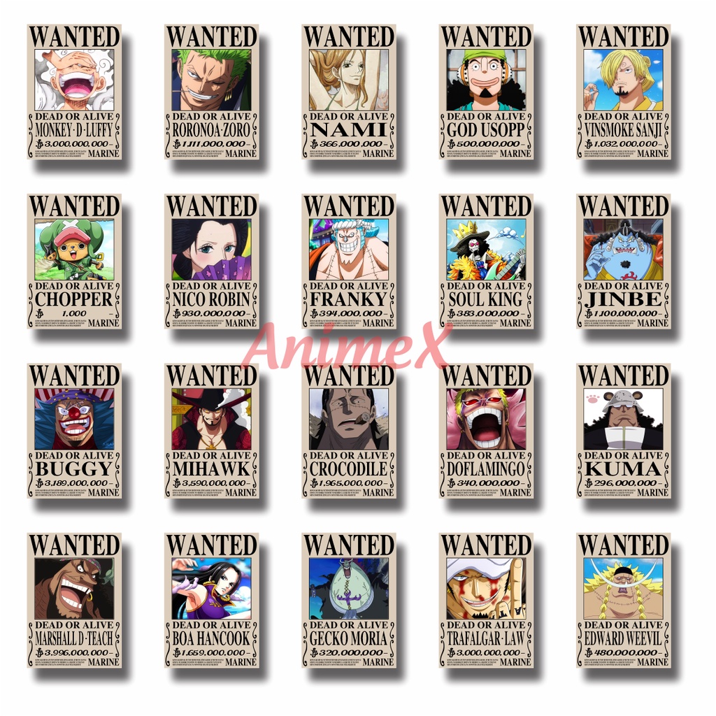 20 Tờ Wanted Onepiece Poster Truy Nã Anime One Piece Có Sẵn Keo Miếng