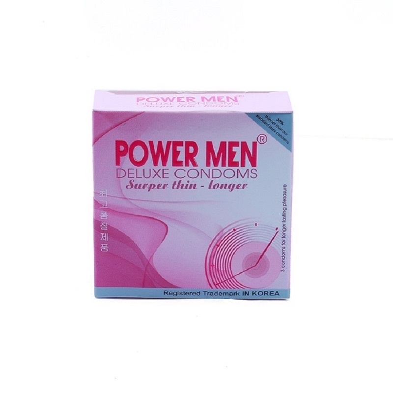 Bao cao su POWER MEN SUPER THIN LONGER siêu mỏng trơn nhiều gel chứa 5