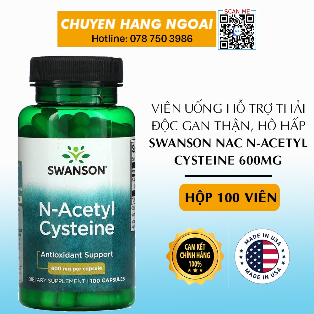 Viên uống hỗ trợ thải độc gan thận hô hấp NAC N Acetyl Cysteine 600mg