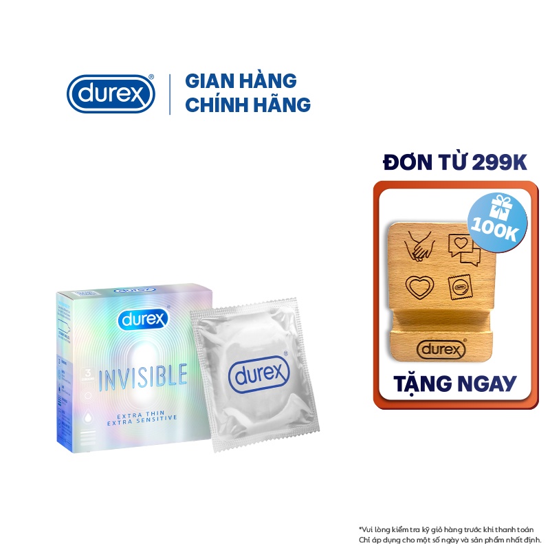 Bao cao su Durex Invisible siêu mỏng size 52mm hộp 3 bao Shopee