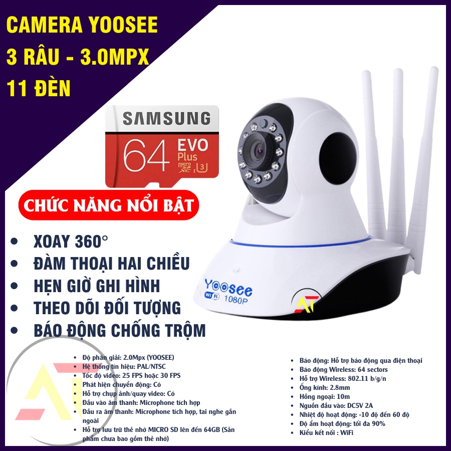 Camera Ip Wifi Yoosee Led Mpx Full Hd New Xoay