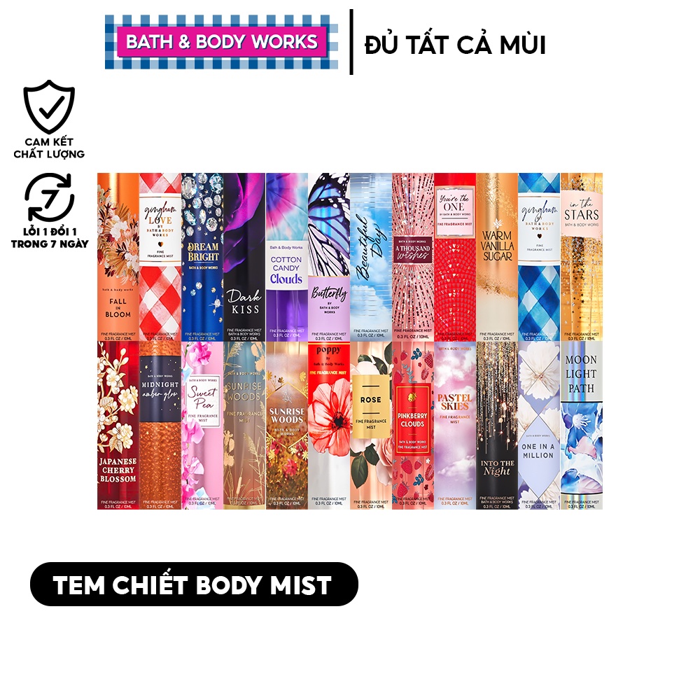 30 Tem nhãn dán Body Mist BBW chiết 10ml đã cắt sẵn tất cả các mùi hot