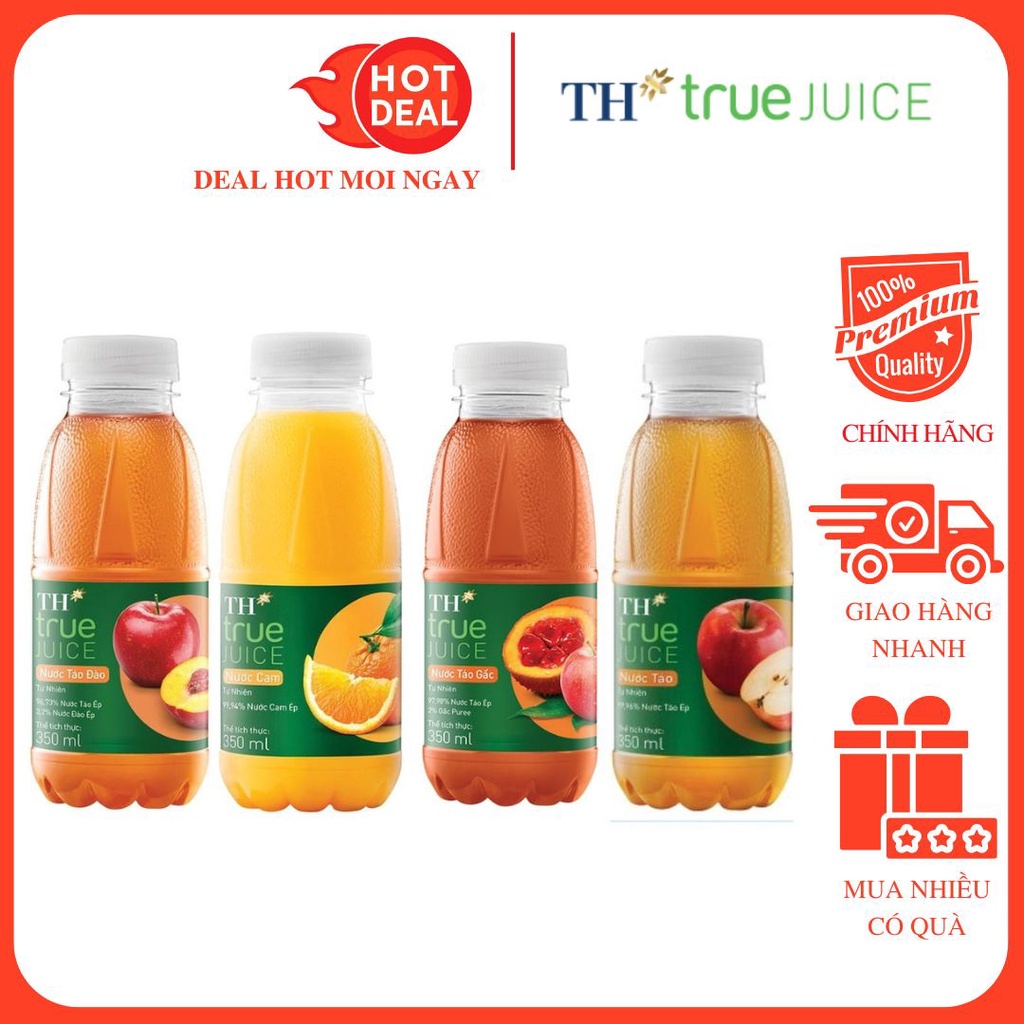 ĐỦ VỊ Nước Trái Cây TH true JUICE Táo Gấc Đào Cam Tự Nhiên Chai 350ML