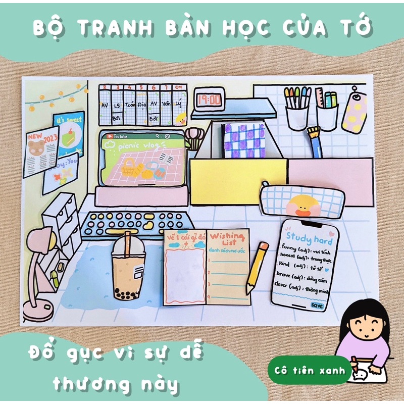 Bộ Tranh Đồ Chơi Giấy Cô Tiên Xanh Trang Trí Bàn Học Shopee Việt Nam