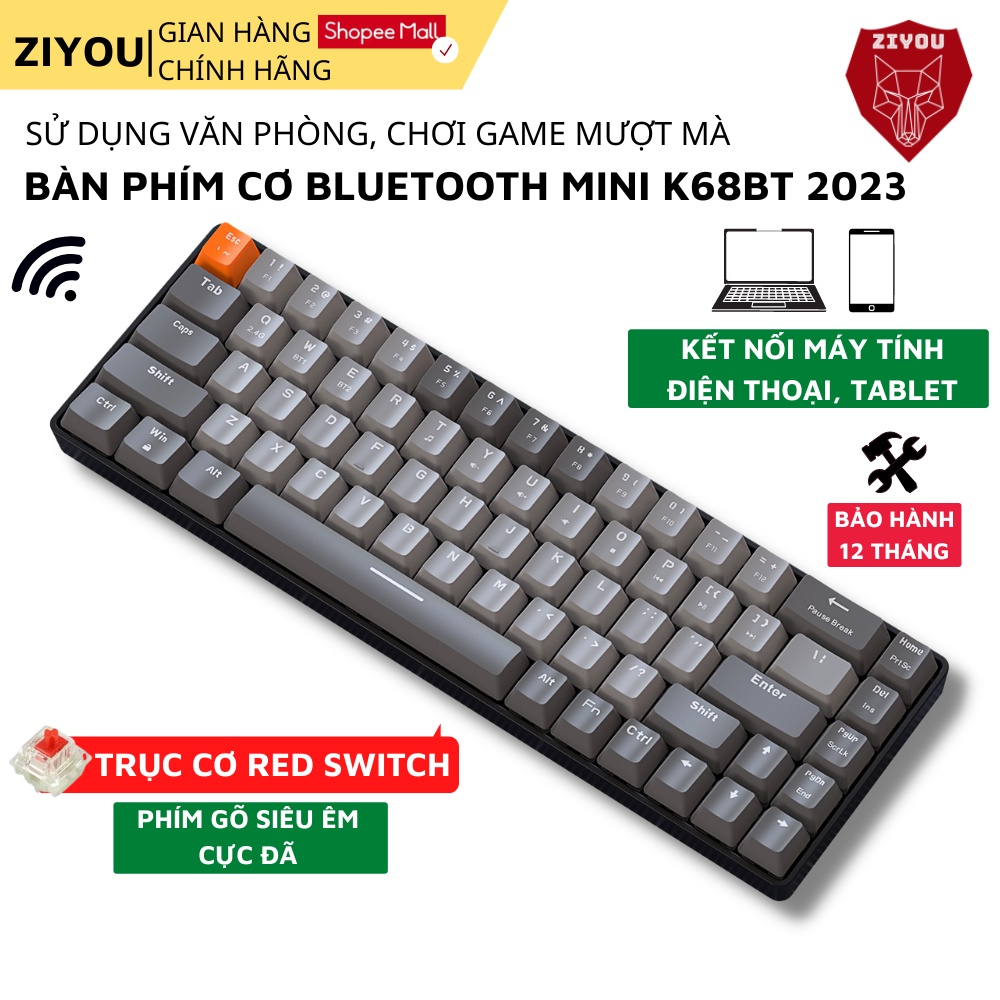 Bàn Phím CƠ BLUETOOTH Không Dây Ziyou K68BT Trục Cơ RED Switch Hotswap