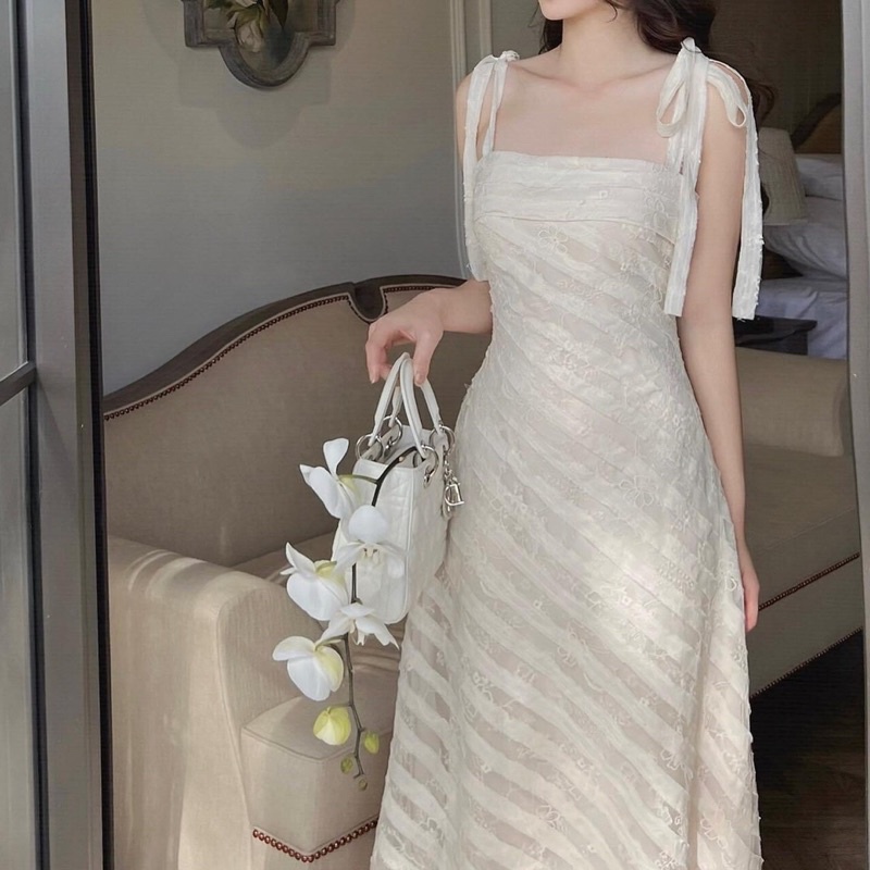 ĐẦM MIDI 2S CỘT VAI NUDE LÔNG NỔI Shopee Việt Nam