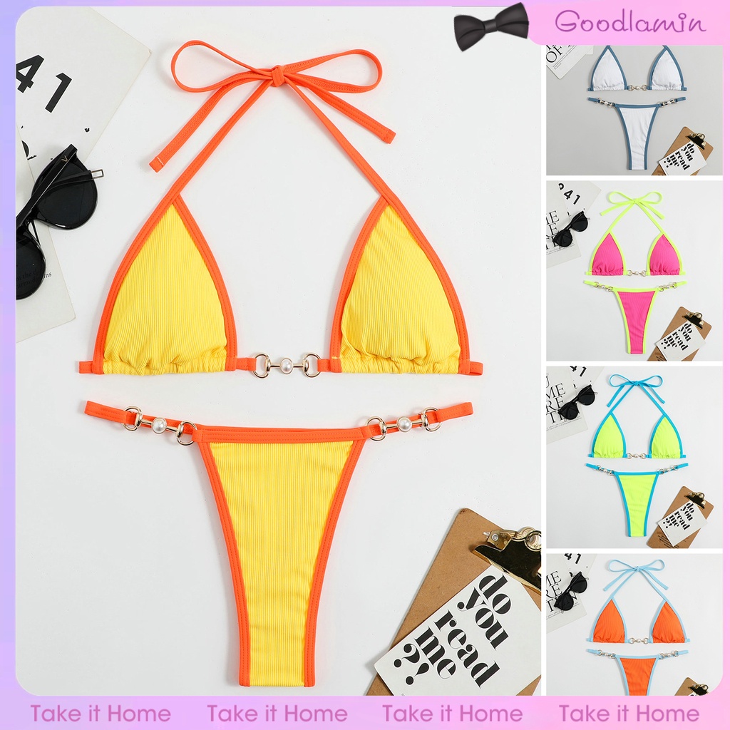 Bộ Bikini 2 Mảnh Hở Lưng Màu Sắc Tương Phản Cho Nữ Shopee Việt Nam