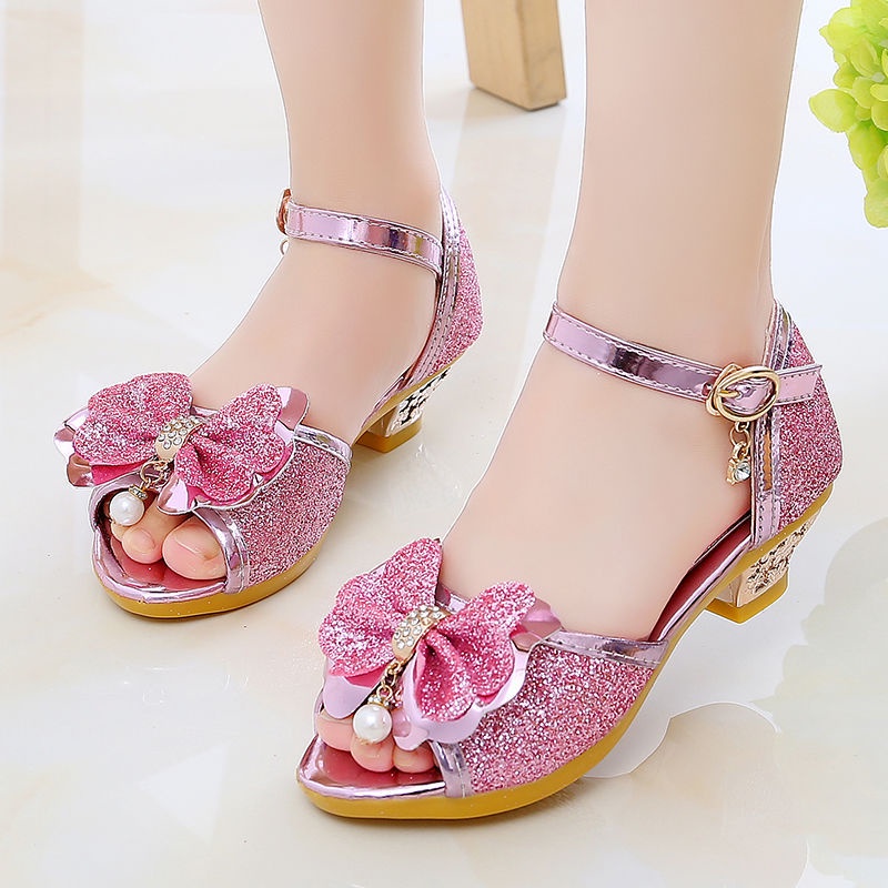 Dép Cao Gót Bé Gái sz 26 36 Sandal Công Chúa Đế Cao Đính Nhũ Lóng Lánh