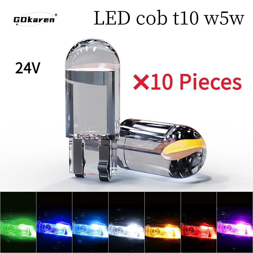 Bộ 10 Đèn led t10 w5w cob 24v 12v Chiếu Sáng Biển Số Xe Hơi Trong