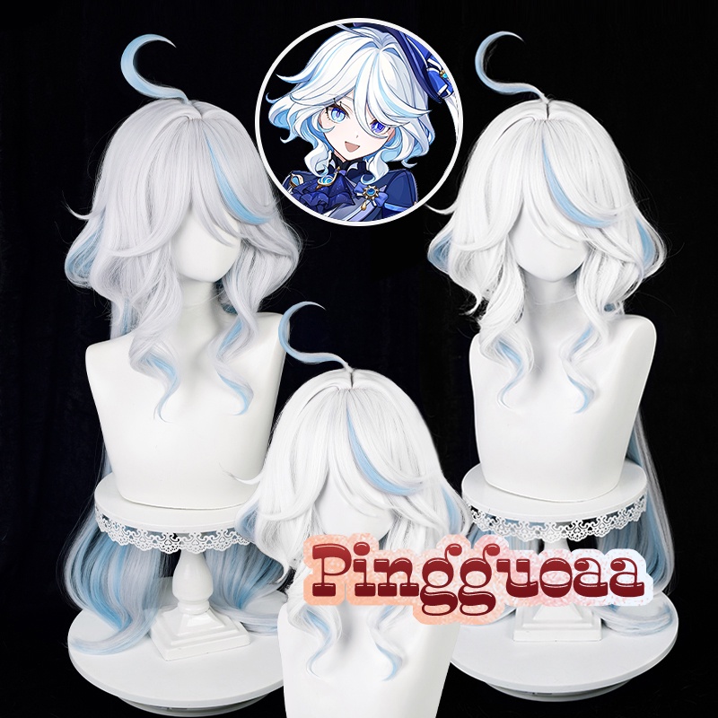 Game Genshin Impact Fontaine Focalors Cosplay Wig 100cm Long Silver