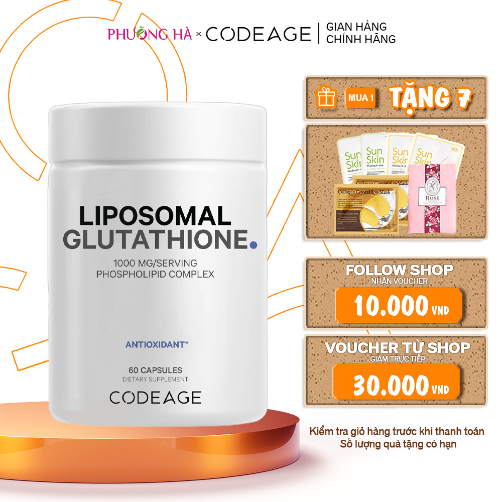 Viên uống trắng da mờ nám Codeage Liposomal Glutathione 1000 mg 60