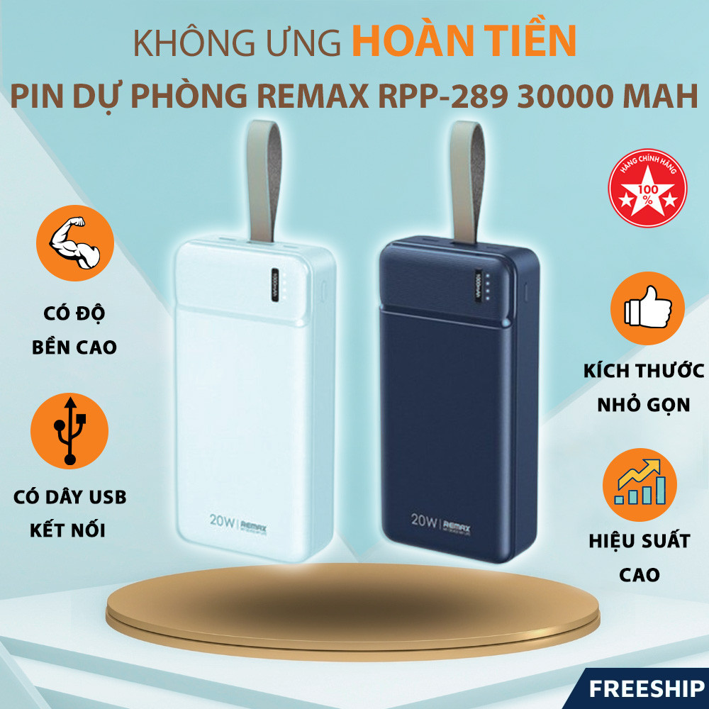 Pin Dự Phòng Remax RPP 289 30000mAh Sạc Nhanh Hỗ trợ QC 18W và PD 20W