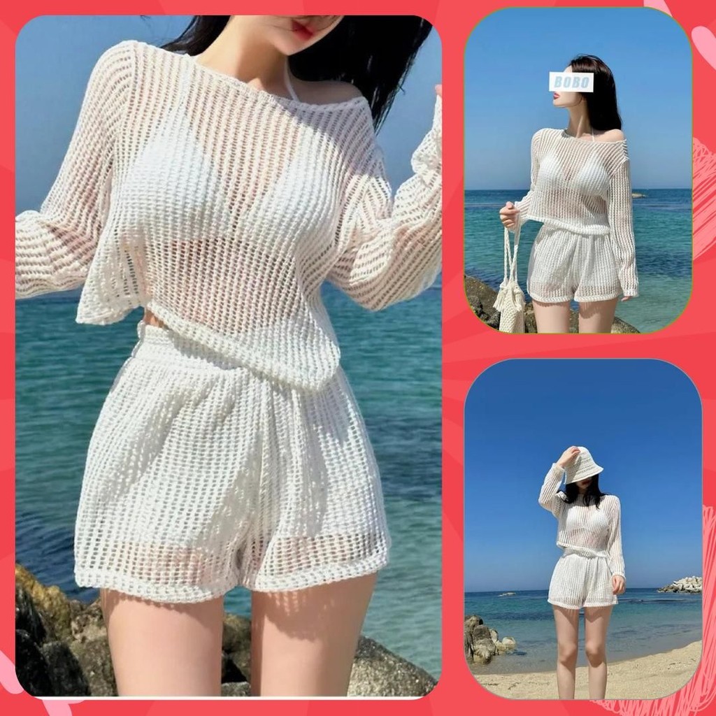 Set đồ bơi kín đáo quần đùi mùa hè đi biển nữ bikini cho nữ áo bra có
