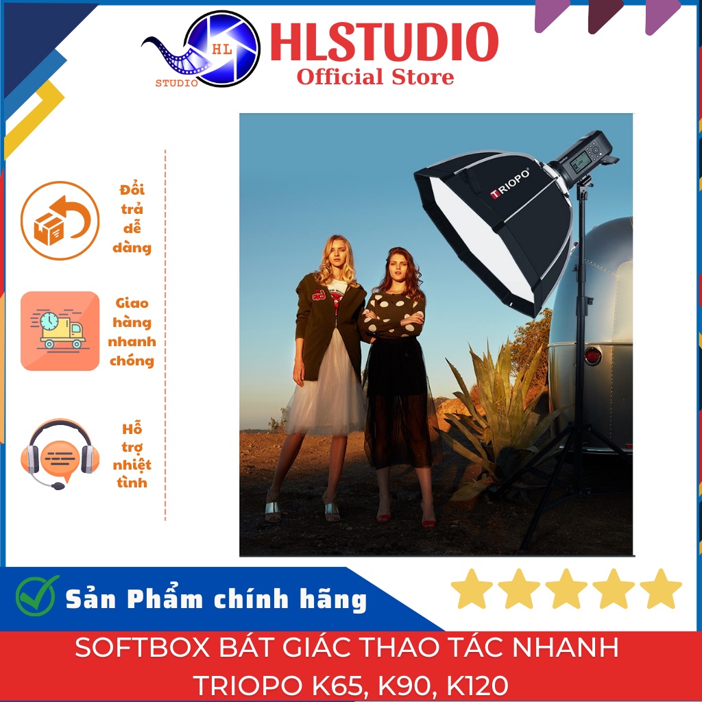 Softbox bát giác thao tác nhanh Triopo K65 K90 K120 ngàm Bowen HL