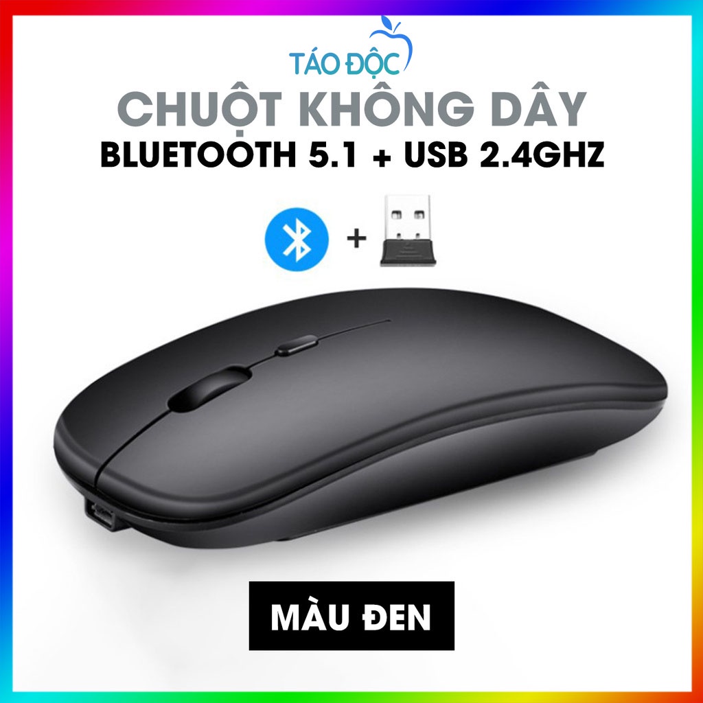 Chuột Không Dây Bluetooth 5 Màu Wireless Tự Sạc Pin 2 Trong 1 Chống Ồn